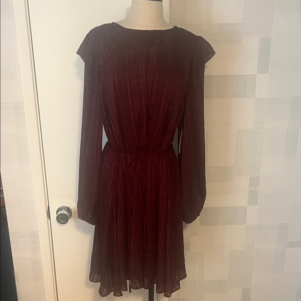 Nine West Deep Red Long Sleeve Dress